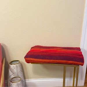 Alpaca Wool Throw Blanket Red Orange Stripe Made in Ecuador